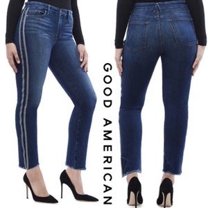Good American Good Waist Athletic Stripe High Waist Straight Leg Jeans 10/30